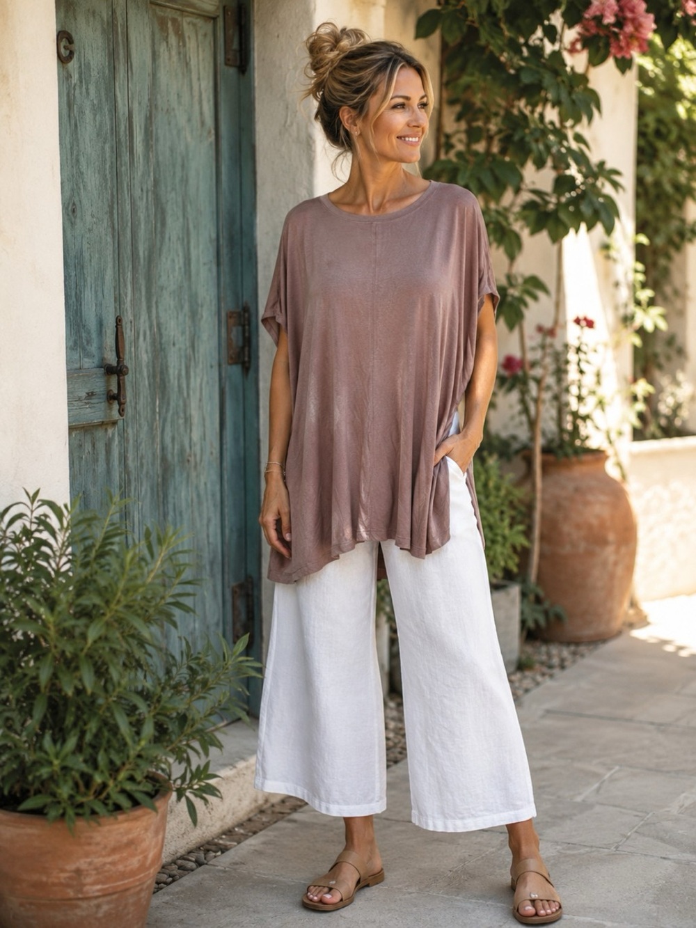 Easel NWT Mauve Kimono Sleeve Draped Tunic Top Soft Stretch Rayon Large